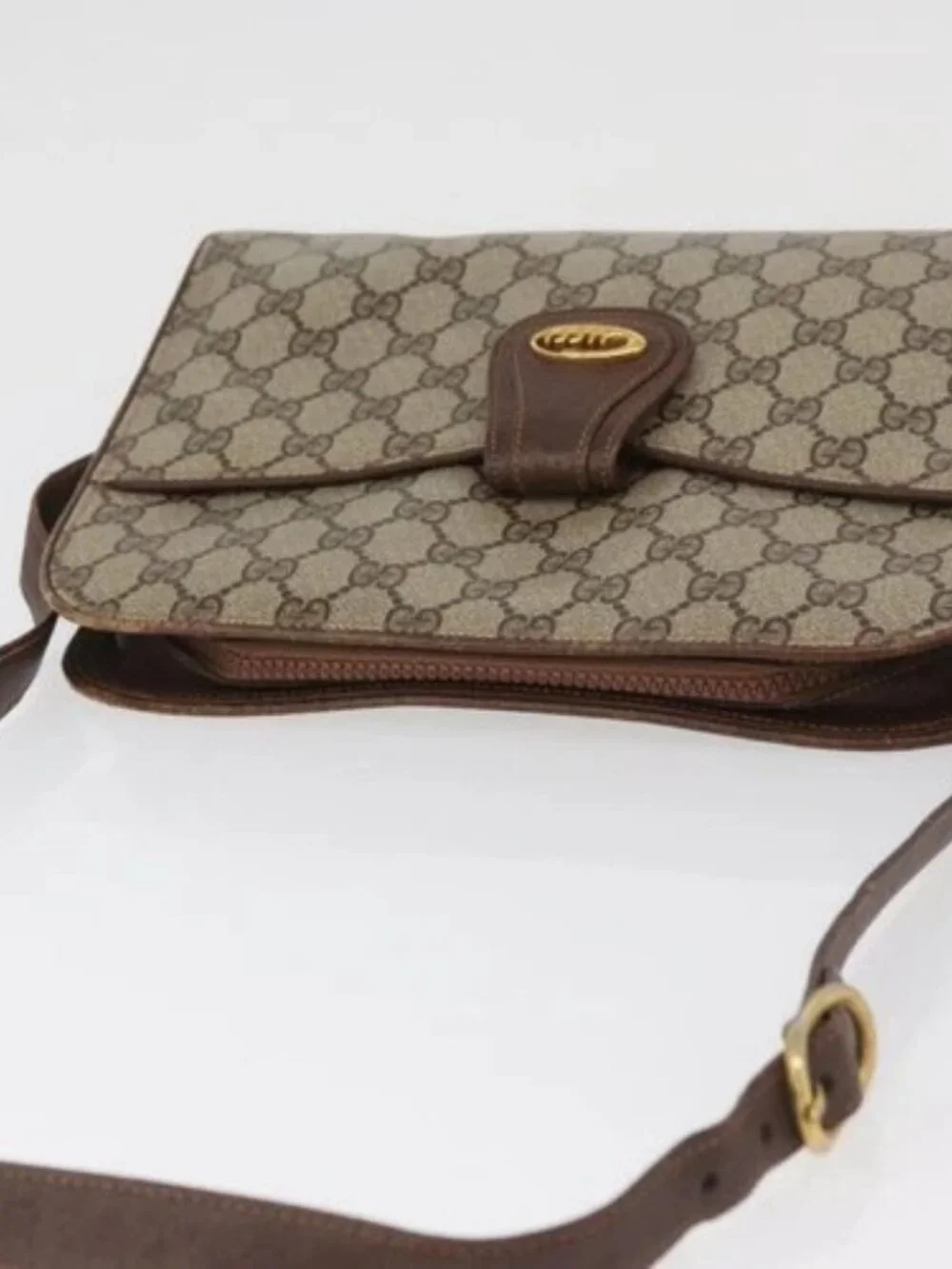 GUCCI GG Supreme Shoulder Bag PVC Beige Gold Auth SW2211